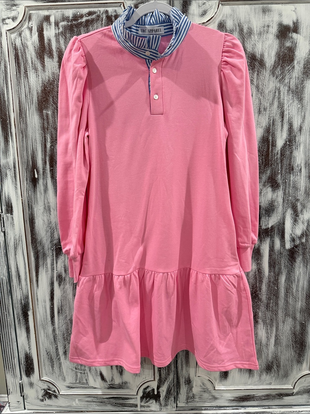 Pink Long-Sleeve Ruffle Hem Kids Dress